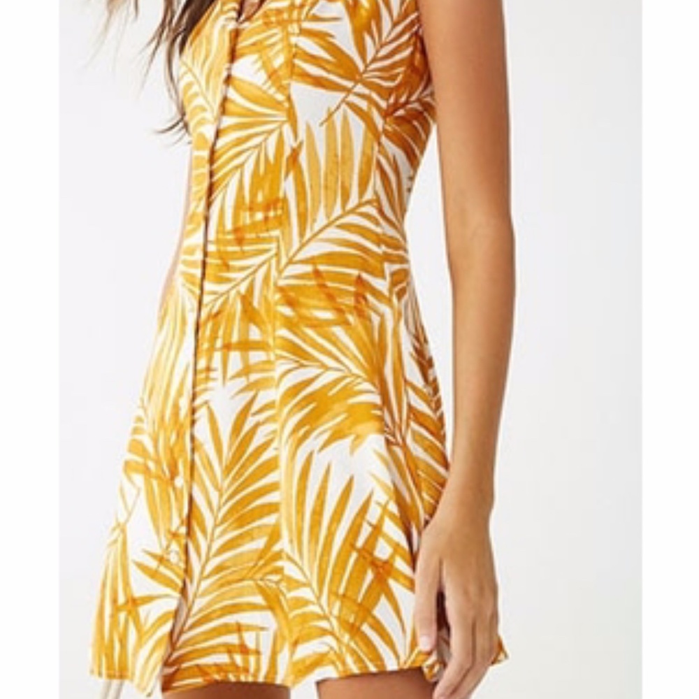 Forever 21 Leaf Print Mini Dress small cream amber